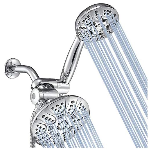 30-Setting High Pressure Rain Shower Head with Handheld - 6" Face 3-Way Dual Rain & Handheld Shower Heads Combo with Hose - All Chrome Finish