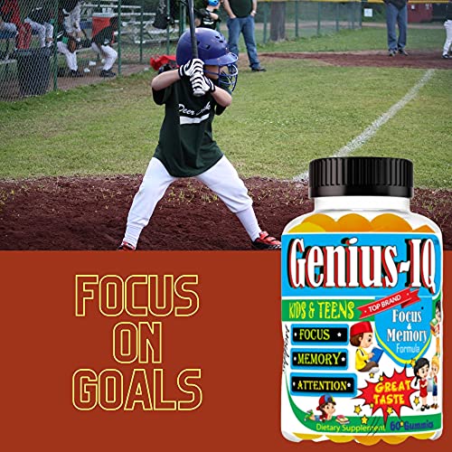 Genius-Iq Brain Focus Gummies For Kids Chewable Focus Vitamins And Attention Supplement For Kids, Children And Teens Great Taste Kids Gummies For Focus Calming Natural Omegas Dha School Study Task #TOP3
