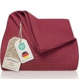 LAYNENBURG Manta para Sofá 150 x 200 cm - Waffle Pique 100% Algodón - colcha Ligera de Verano - para Cama aireada (Burdeos)