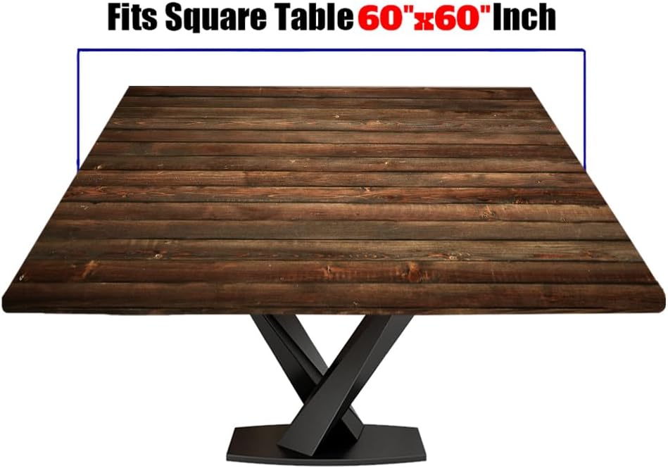 Square Fitted Tablecloth with Elastic Old Oak Wooden Background Table Covers for Kitchen Dinner Picnic Party, Fitted for 60"x60" Square Table, Style 31