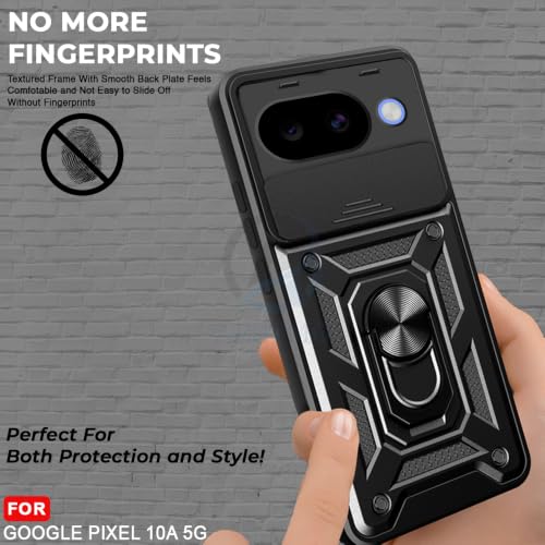 Image of AESTMO Tough Armor Google Pixel 10A 5G Bumper Back Case Cover | Ring Holder & Sliding Camera Shield Cover | 360 Degree Protection Back Case Cover for Google Pixel 10A 5G (Black)