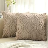 decorUhome Decorative Throw Pillow Covers 18x18, Soft Plush Faux Wool Couch Pillow Covers Set of 2,