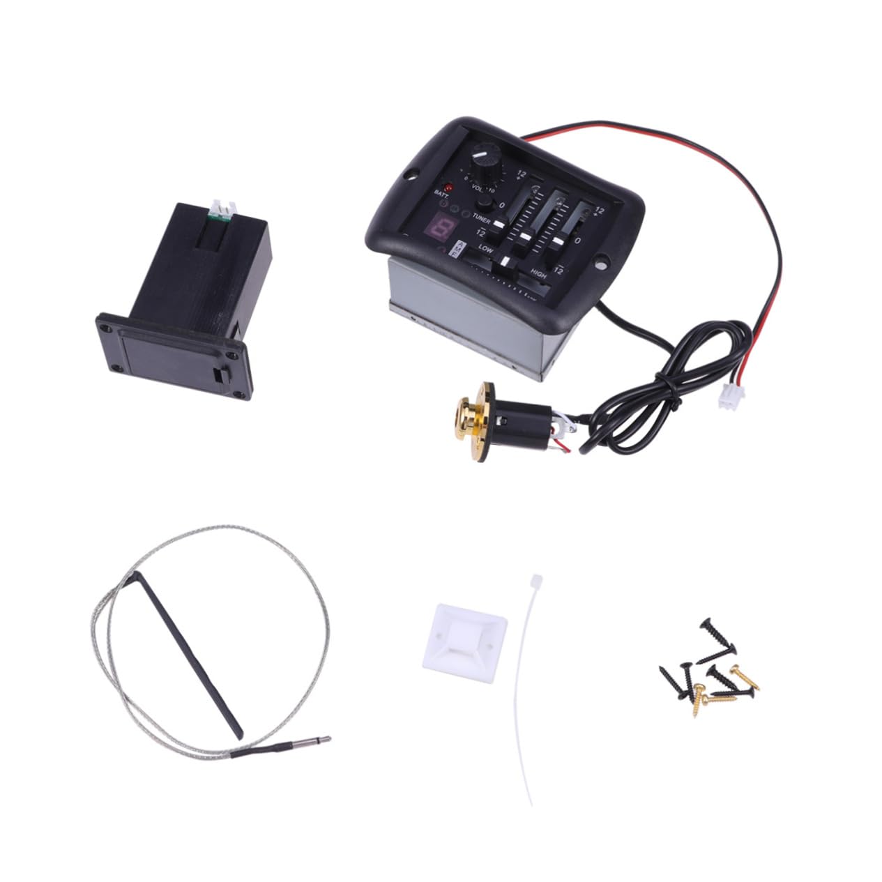 Toddmomy Preamplificador de Guitarra Acústica con Ecualizador de 3 Bandas Negro, Control de Volumen y Rango de Captación, Material Plástico y Metal, Adecuado para Guitarra Acústica