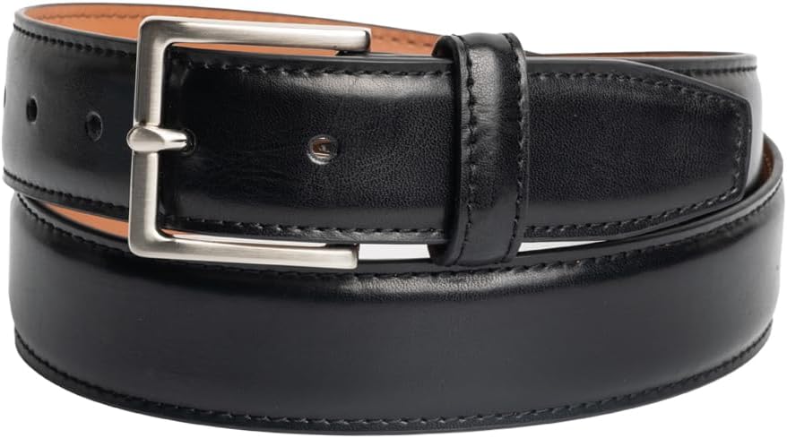 Vince Camuto Belts Men | Black Belt with Edge Stitch Detailing and a Nickle Finish Belt Buckle