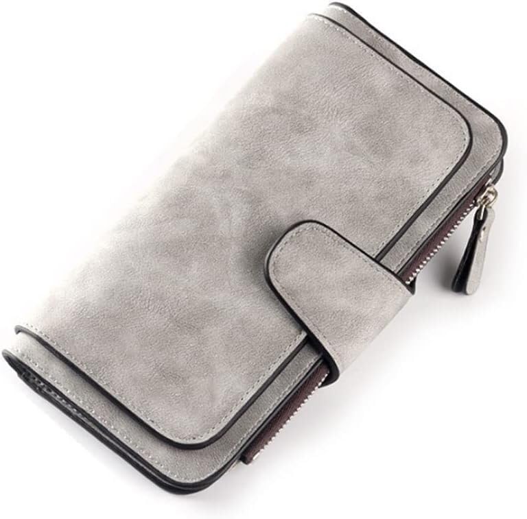 Card Wallets Leather Wallets for Women Frosted Two-Tone Fabric Long Wallet Casual Buckle Coin Purse Multi-Card Position Clutch (Gray1)