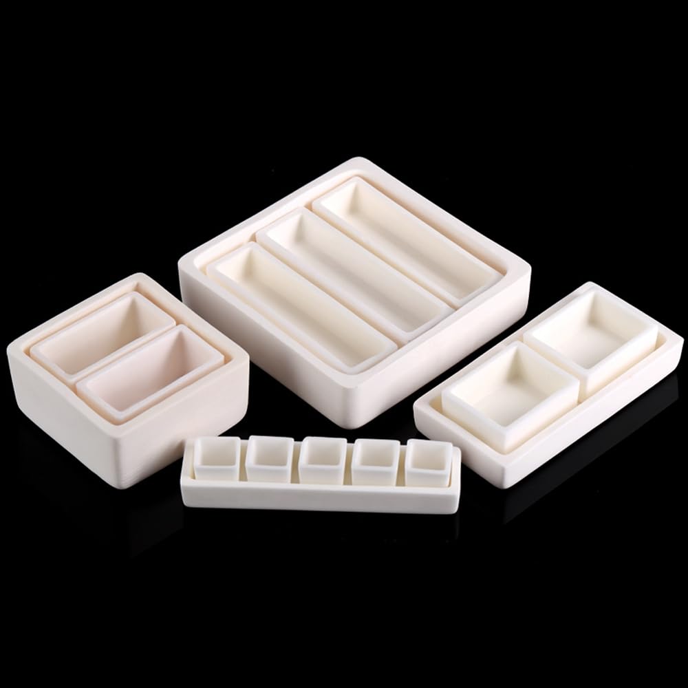 Set di crogioli in allumina pura al 99% - Crogioli quadrati e cilindrici for alte temperature for uso industriale e di laboratorio(100x30x20mm-Φ20x20mm-4pcs)