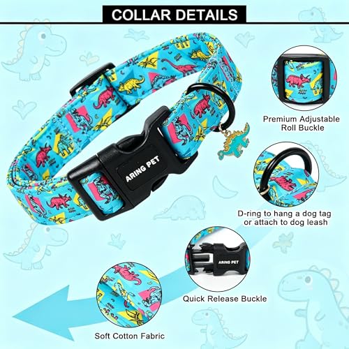 Image of ARING PET Boy Dog Collar for Puppy Small Medium Large Dogs-Blue Dinosaur XS