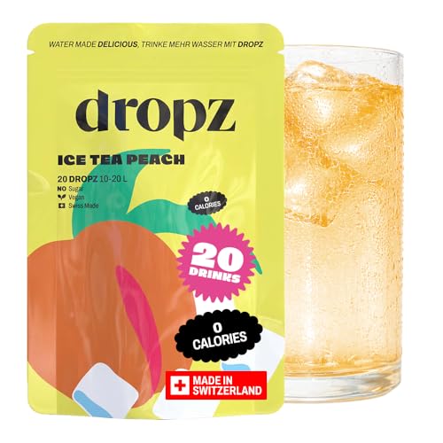 dropz Ice Tea Pfirsich [20 Drops für 1020 L] Kalorienfreie Eistee Drops Fruchtiger Pfirsichgeschmack mit natürlichen Aromen Vitamin C B6 B9 B12 Vegan ohne Sirup & zuckerfrei