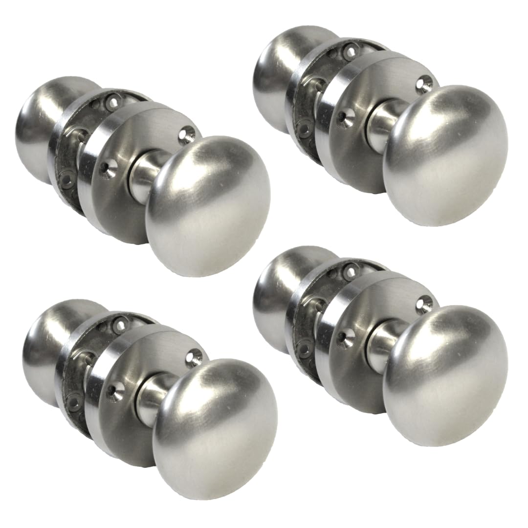 Satin Nickel Round Door Knob Set - Victorian Style Sprung Internal & External Door Knobs for Mortice Locks & Tubular latches (4 Pair of KNOBS)