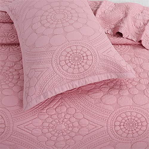 Abreeze Pink Quilt Set Bedspreads Coverlets Floral Medallion Pattern Luxury Comforter Sets Queen Size Cotton Quilt Set Damask Embroidery 3-Piece #TOP3
