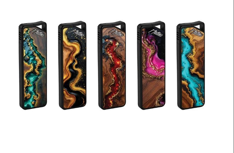 MATTEO Windproof Jet Flame Ultra Slim Crafted Epox Elegant Keychan Slot Refillable Lighters Pack of 5