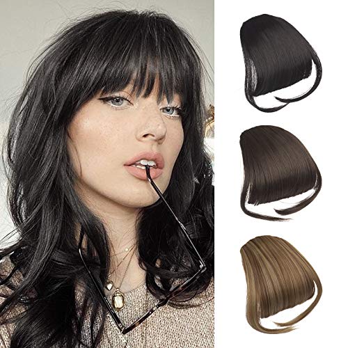 Sofeiyan Clip in Bangs Hair Extensions Fringe Bangs off Black Clip on Bangs Synthetic Hair Natural Flat Bangs Hairpiece with Temple One Piece for Women Girls