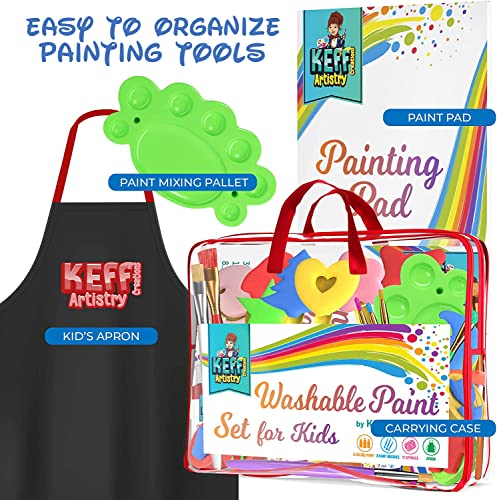 Keff Washable Paint Set For Kids And Toddler - Finger Painting Kit For Toddlers With Non Toxic Washable Tempera, Brushes, Palette, Apron & More Art And Crafts Supplies - 30 Pcs #TOP3