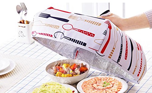 JJMG Set of 2 Foldable Insulated Food Cover with Aluminum Foil Winter Table Hot Food Insulation Cover Dish Keeping Pizza Hotdog Hot (RED Small+Large)