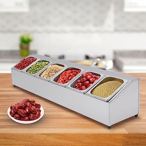 Scatola per ingredienti in acciaio inox, contenitore per condimenti a 6 griglie con coperchio, supporto per ingredienti da bar, conservazione durevole per spezie ed erbe, organizer da cucina