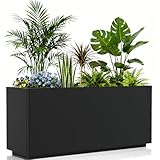Worth Metal Rectangular Planter Box, 36'x12'x16' Matte Black Planter with Insert Shelf & Drainage Holes, Low Profile Plant Box for Patio, Garden, Deck, Easy to Install