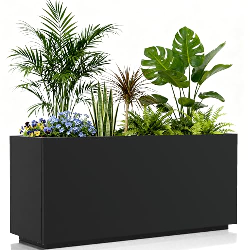 Worth Metal Rectangular Planter Box 36x12x16 Matte Black Planter with Insert Shelf & Drainage Holes Low Profile Plant Box for Patio Garden Deck Easy to Install