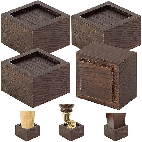 FASONLA Bed Risers (Set of 4) Furniture Risers Lifts Height 2", Oak Solid Wood Risers for Bed, Furniture, Table, Sofa, Chair Risers with Non-Slip Recessed Hole (4pcs-2" Hight-Walnut Color) Cover