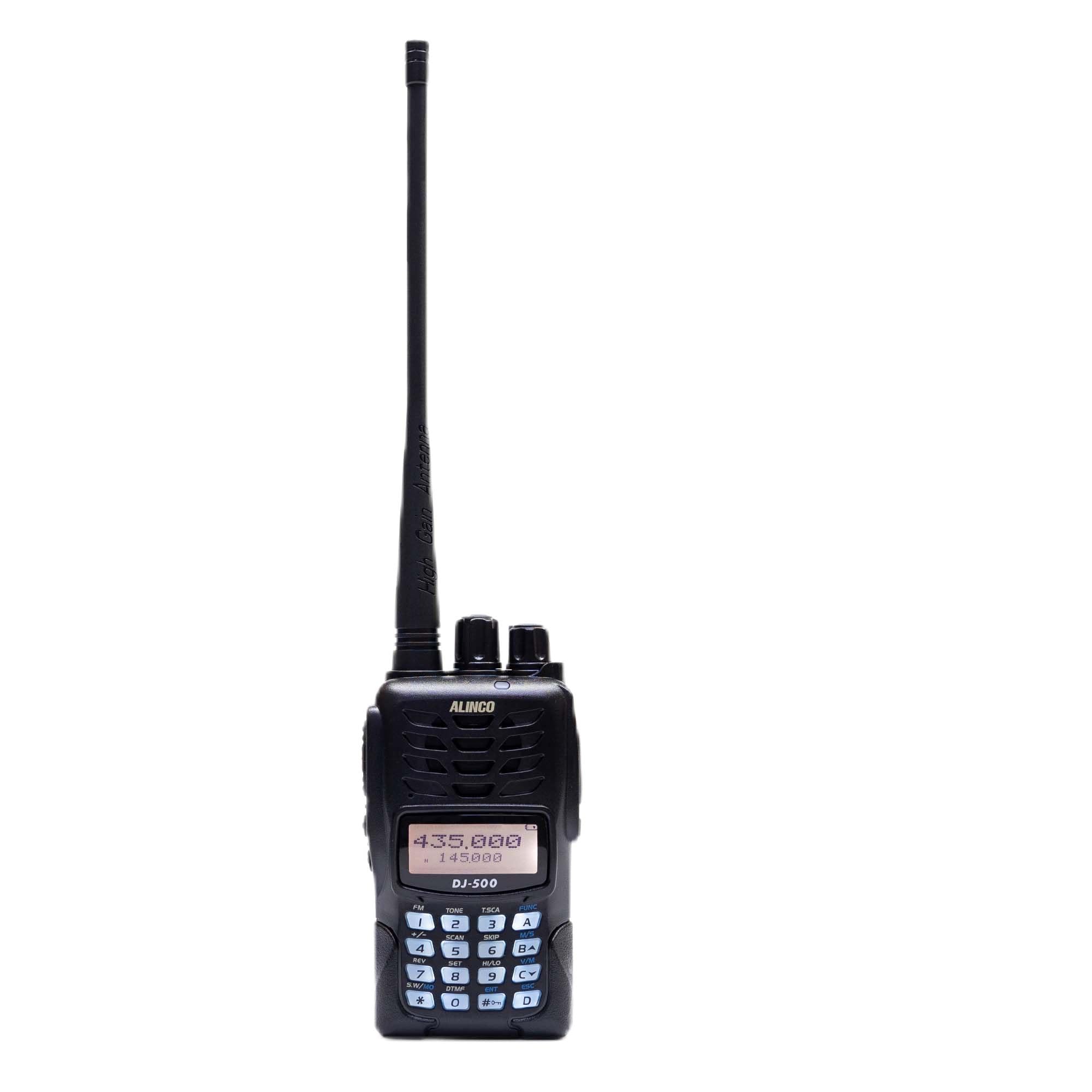 Kit de estación de Radio portátil VHF/UHF PNI Alinco DJ-500-E Potencia Ajustable, 200 Canales, 1500 mAh, Talk Around, VOX, Tot, CTCSS, DCS, Radio FM + Sticky Pad Azul de Regalo
