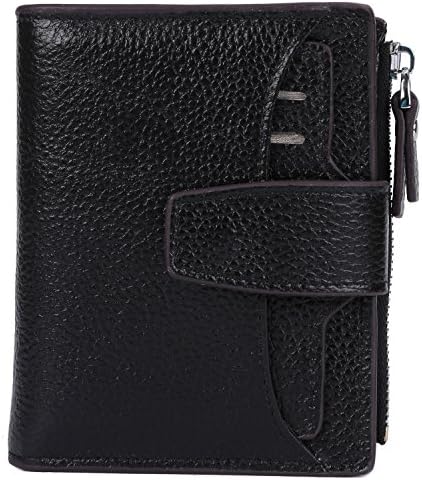AINIMOER Women's RFID Blocking Leather Small Compact Bi-fold Zipper Pocket Wallet Card Case Purse with id Window (Lichee Black)