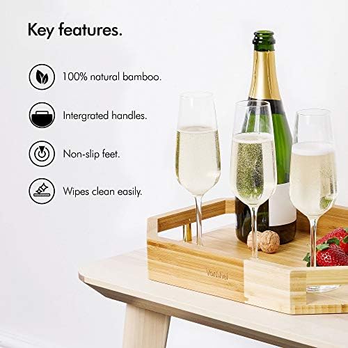 VonShef Bamboo Serving Tray | Large 100% Bamboo Tray With Gold Detail - Kitchen, Dining Tableware - Serve Tea, Coffee, Dinner, Breakfast, Canapes - Easy to Carry