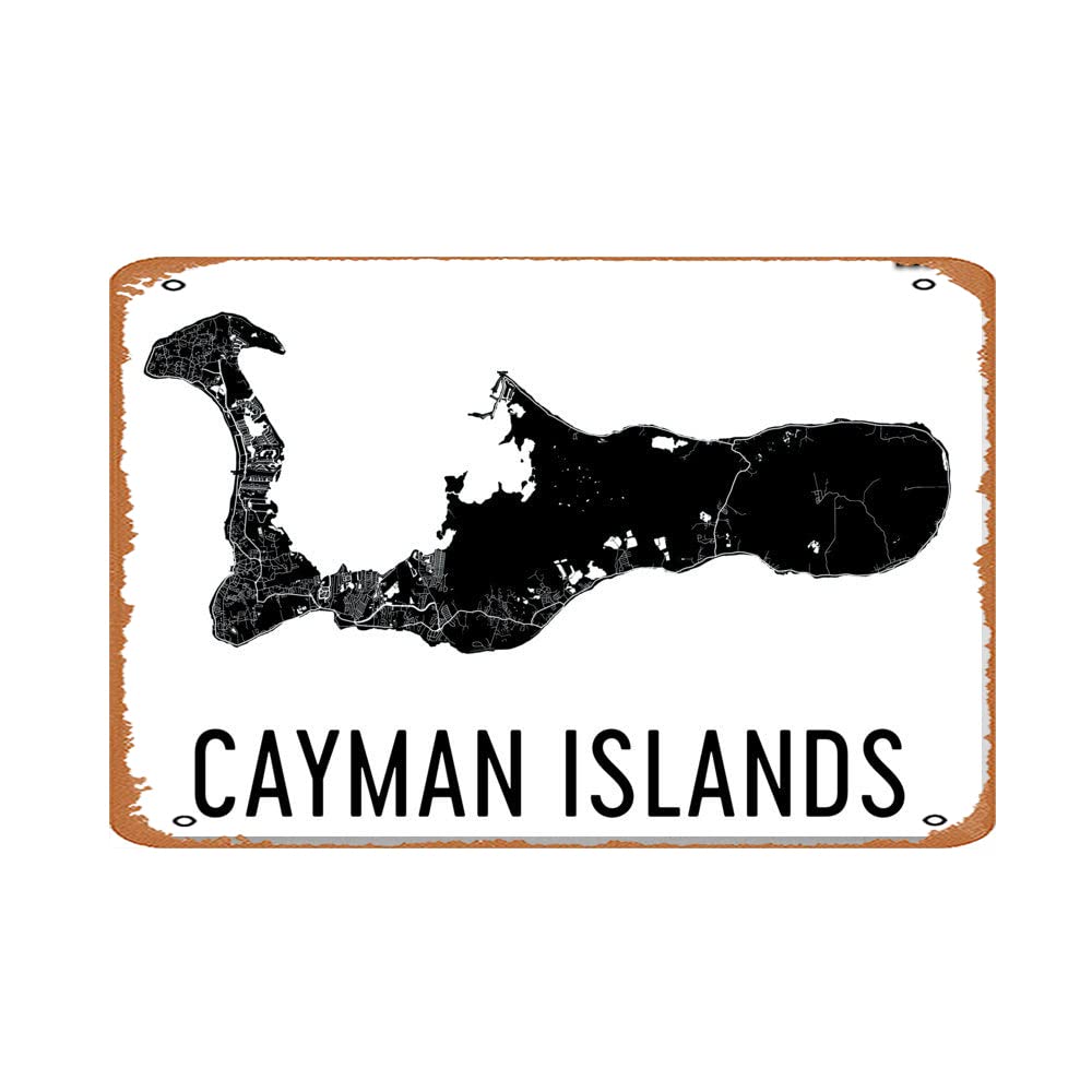 ASIOADWNA Tin Sign Vintage Cayman Islands Map, Map Of Cayman Islands, Grand Cayman Art, Cayman Decor, Cayman Island Gift, Cayman – Poster Wall Decor Decorations Art Poster Gift Metal Sign 8x12Inch