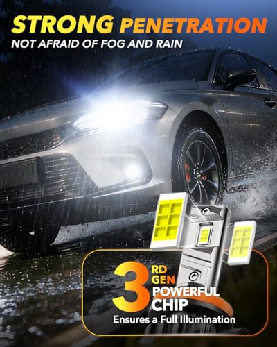 Image of OXILAM H11 /H8 LED Light Bulbs, 1000% Brighter H11 Fog Bulb, 60,000Hrs Lifespan, 3 MIN Direct Plug, IP68, Anti-Flicker LED Light for Cars Trucks SUVs, Pack of 2