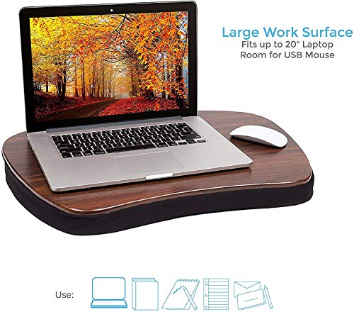 Sofia + Sam Oversized Lap Desk With Memory Foam Cushion | Wood Top And Large Size | Fits Laptops Up To 17" | | Brown And Black | Portable Home Office Stand | Work From Home #TOP1