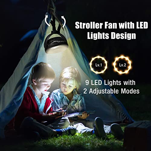 Portable Stroller Fan 65 Working Hours, Small Fan With Led Lights, 12000 Capacity Battery Operated Fan With Tripod Legs, Rechargeable Usb Fan, Peloton Fan For Treadmill, Camping, Travel, Bed(Black) #TOP2