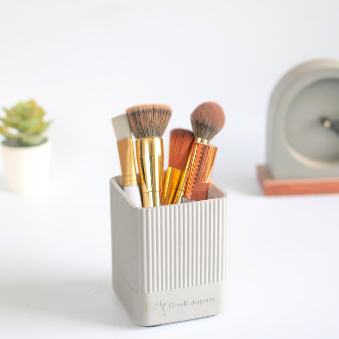 Dwell dapper | Concrete Made Toothbrush Holder | Hand Crafted | Multi-Purpose Pen Holder, Remote Holder | Stripe Design (Grey) — Amazon image 4