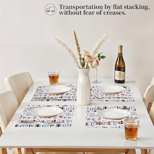 Image of Kuber Industries PVC Anti Slip Table Mats Set of 6 | Waterproof Dining Table Mat for Party, Wedding and Family Functions | Coffee House Print - White & Blue