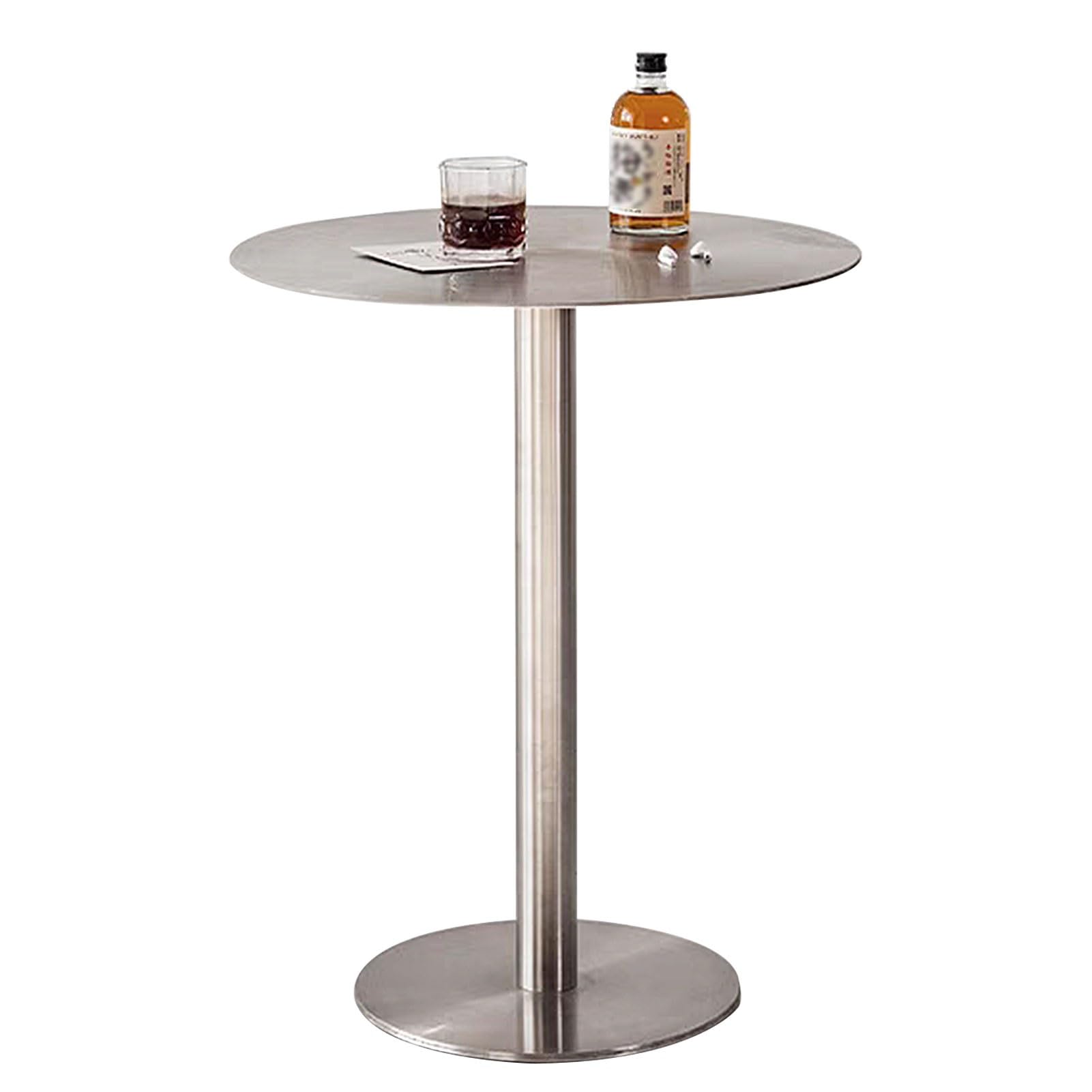 Mesa redonda para bistró al aire libre, mesa de cóctel con base de metal impermeable para sala de estar, balcón, patio y cafetería, muebles elegantes de acero inoxidable para pub