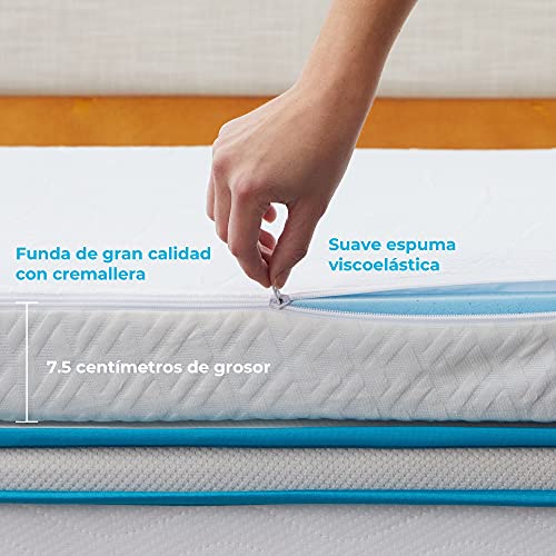 Miniatura 5 de Linenspa Sobrecolchon Viscoelastico Topper Para Colchon 90 X 190 Cm Grosor 7,5 Cm Con Gel Y Funda Con Cremallera Lavable Oeko-Tex