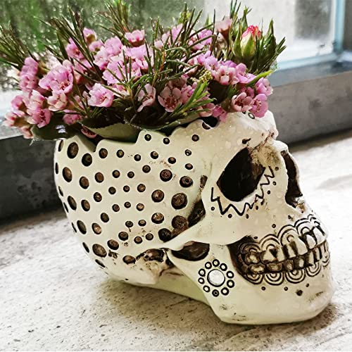 Sugar Skull Candle Holder Gothic Succulent Planter Pot Decorative Skull Votive Tealight Candle Day Dead Skull Gift Gothic Home Decor- Candle Included-5.9” #TOP5