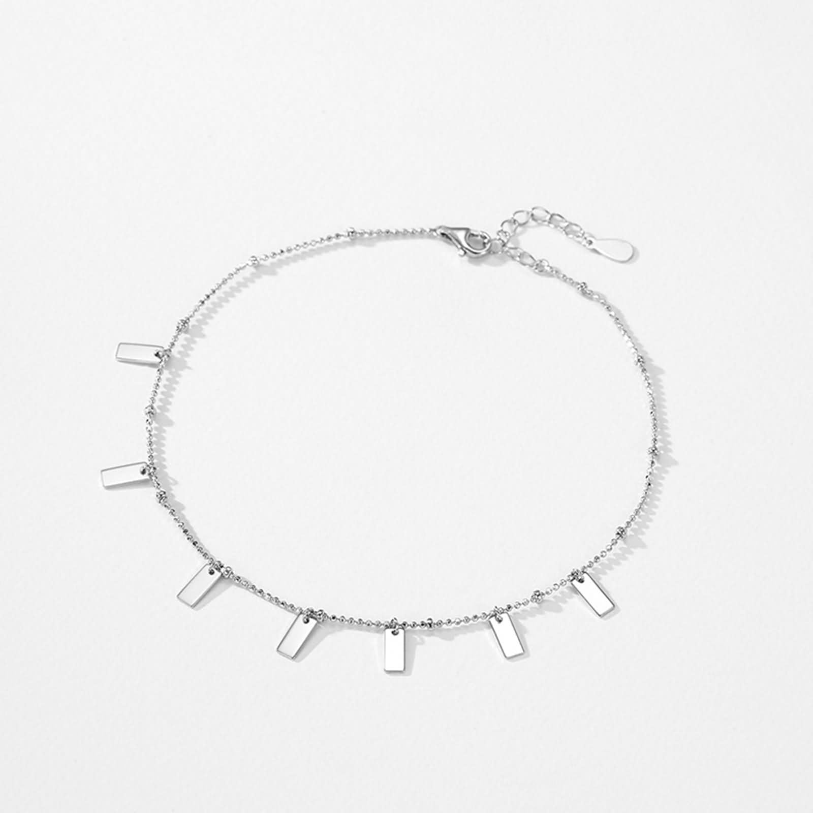 Braccialetto Donna Oro Bianco 9 Carati / 14 Carati / 18 Carati, Catena con Rettangolo, Regolabile 16 CM + 5 CM, Bracciale Catena Donna Argento