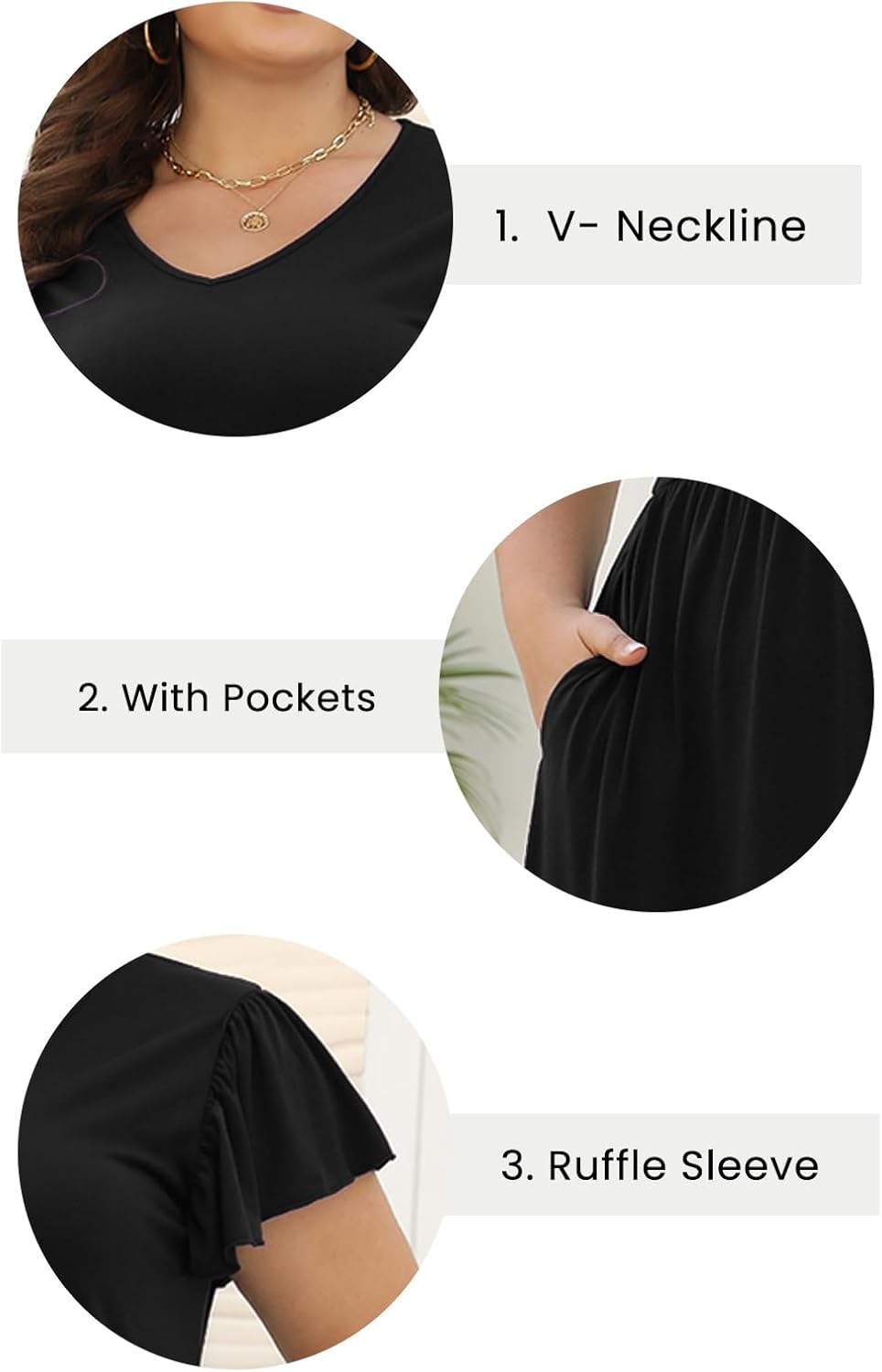 Celkuser Women's Plus Size Casual Summer Maxi Dress - Ruffle Sleeve Crew Neck Tiered with Elastic Waist and Pockets (cel162,18,Black) - Image 5