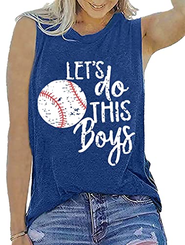 Baseball Mom Shirt Tank Tops Baseball Love Graphic Tee Shirts Women Summer Casual Loose Sleeveless Shirt(03-Blue, X-Large) #TOP3