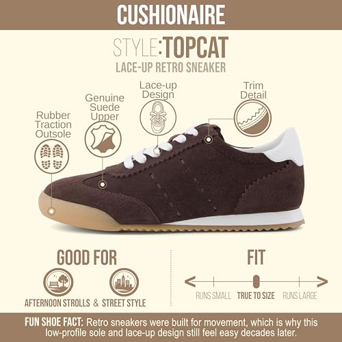 Image of CUSHIONAIRE Topcat Genuine Leather Suede Sneakers for Women, Lightweight Everyday Casual Womens Shoes with Retro Style and Cushioned Comfort