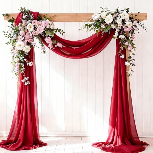 Image of Red Wedding Glitter Arch Draping Fabric 1 Panel 29 inch x 6.5 Yards Sheer Backdrop Curtain Drapery for Summer Wedding Ceremony Birthday Party Indoor Ceiling Decor