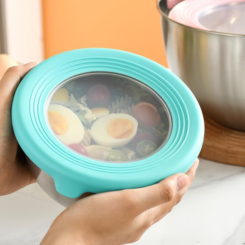 Miniatura 5 de Juego de cuencos para mezclar con tapas, 3 piezas de acero inoxidable, juego de cuencos de metal para cocinar, hornear, preparar y almacenar