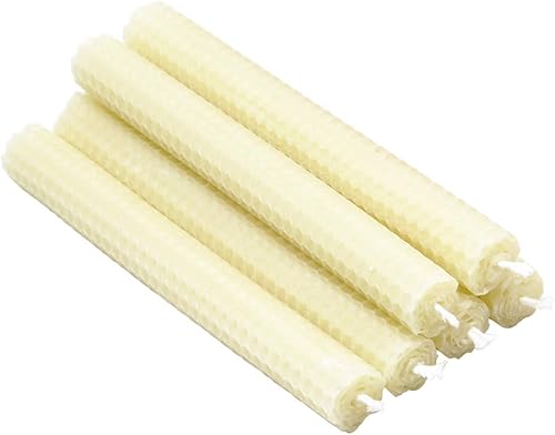 Miniatura 10 de 12 velas cónicas de cera de abeja enrolladas a mano, sin humo, sin goteo, aroma natural, 8 pulgadas en amarillo natural