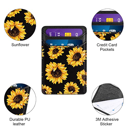 Image of 2Pack Adhesive Phone Card Holders, Cell Phone Card Wallets Sleeves Stick On, Credit Card Holders Pouch for Back of iPhone, Android and All Smartphones, Sunflower