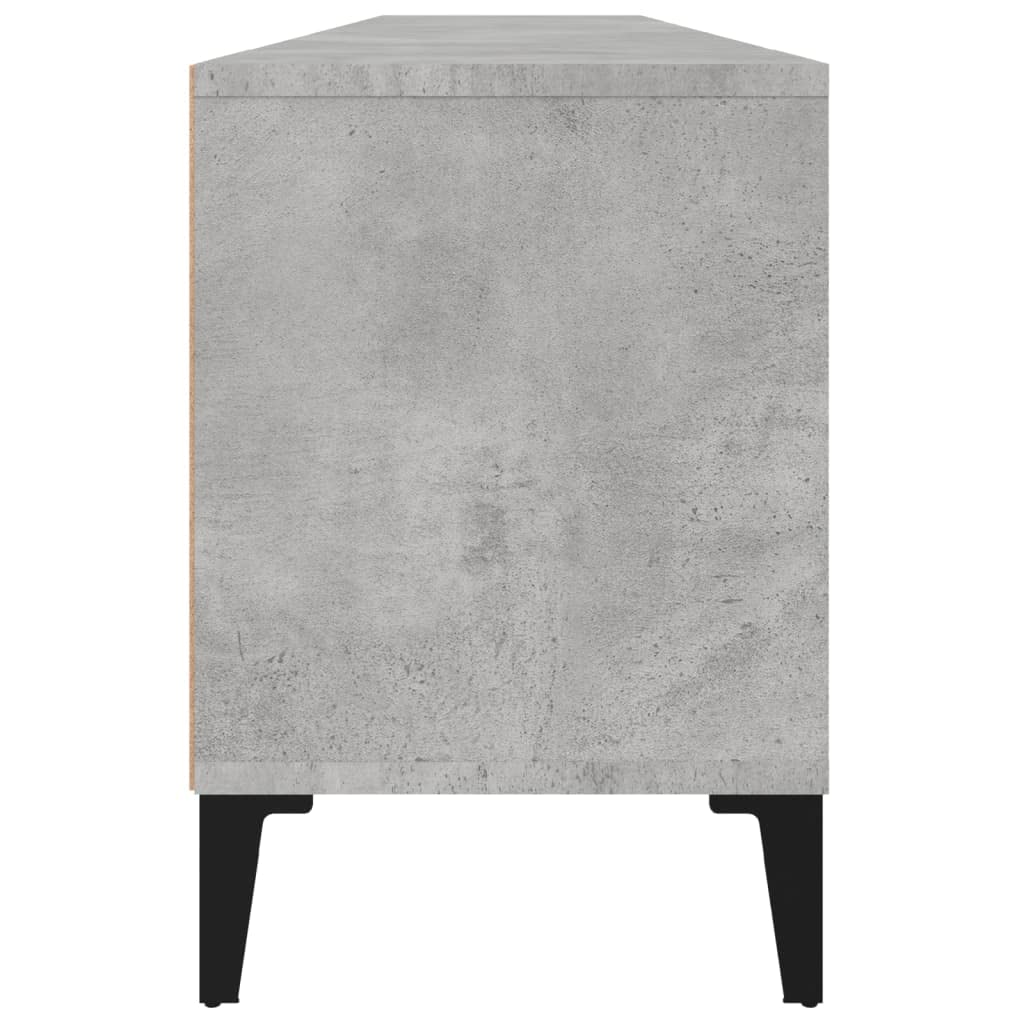 Mobile TV grigio cemento in legno multistrato e metallo 150x30x44,5 cm con ampio spazio portaoggetti, ripiani e scomparti per soggiorno, base supporto televisore e consolle