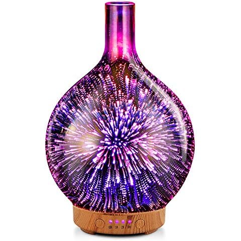 Porseme Aroma Diffuser Luftbefeuchter,100ml Handgeblasen 3D Luftbefeuchter Ultraschall Leise 7 farbwechselnde LEDs Raumbefeuchter BPA Frei Cover