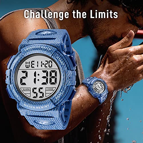Image of Mens Digital Watch - Sports Military Watches Waterproof Outdoor Chronograph Military Wrist Watches for Men with LED Back Ligh /Alarm /Date, Th-LightBlue