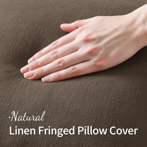 Image of MIULEE Linen Fringe Decorative Euro Pillow Covers Chocolate Brown 24x24