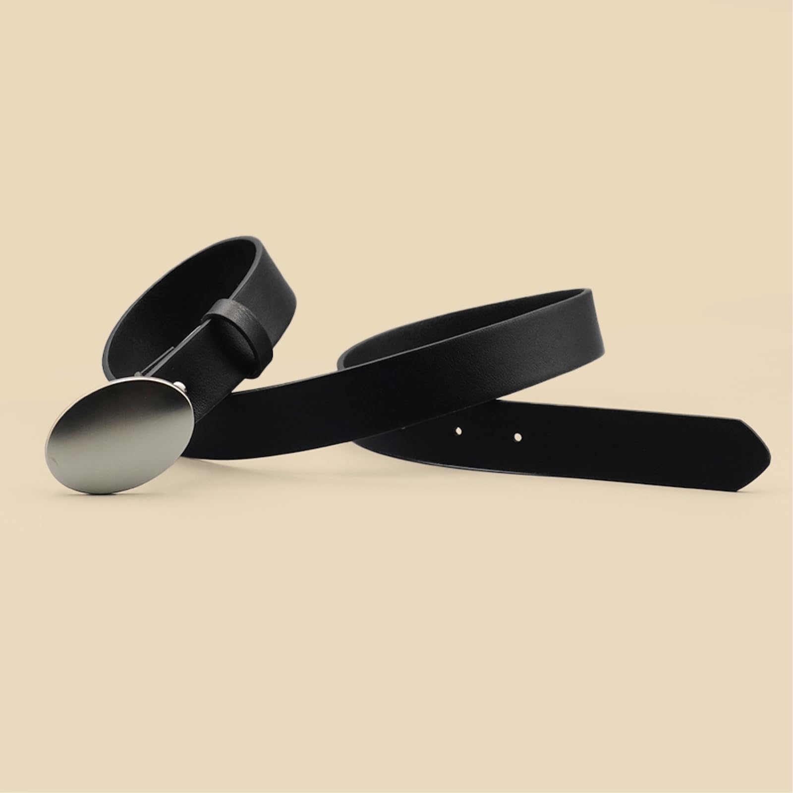 Ceinture À Boucle En Métal Lisse Forme Ovale, Décontractée Et Simple, Décorative Classique