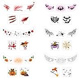 DPKOW 30pcs Tatouages Temporaires d'Halloween, Taches de Rousseur Autocollants pour le Visage, Accessoires de Maquillage d'Halloween, Tatouage Citrouille Araignée Chauve-Souris Fantôme Cicatrice