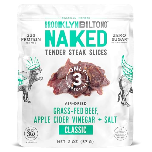Brooklyn Biltong Tender Steak Slices (Classic, 8 oz, Pack of 2) – Grass Fed Beef Protein Snacks, 16g Grass Fed Protein, Beef Jerky Alternative – Sugar & Gluten Free, Paleo, Whole 30, & Keto Snacks