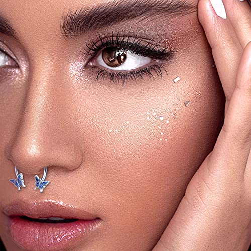 Hicarer 4 Pieces Septum Ring Horseshoe Hoop Ring 16G Butterfly Nose Rings Earring Cartilage Earring Hoop Captive Bead Rings Tragus Daith Helix Piercing Body Jewelry For Women Man #TOP2
